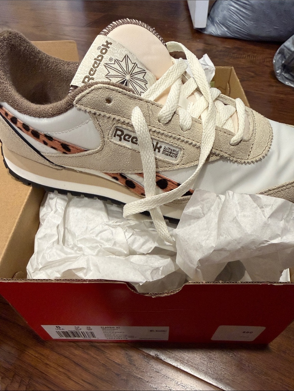 NWT Reebok Cream and Leopard-Print Classic Low Top